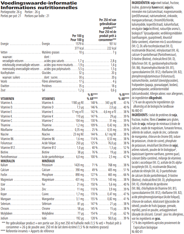 Ingredienten Herbalife Formula 1 Bananen Creme shake 550 g