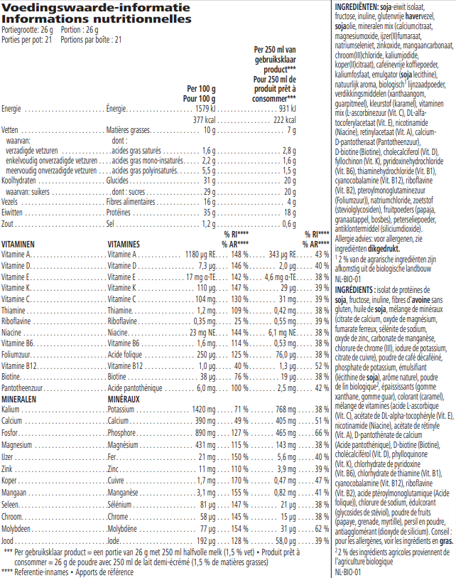 Ingredienten Herbalife Formula 1 Cafe Latte shake 550 g