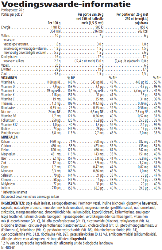 Ingredienten Herbalife Formula 1 Hartige Maaltijd Paddestoel en kruidensmaak 550 g