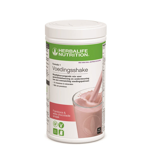 Herbalife Formula 1 Framboos & witte chocolade vrij van gluten lactose en soja shake 500 g